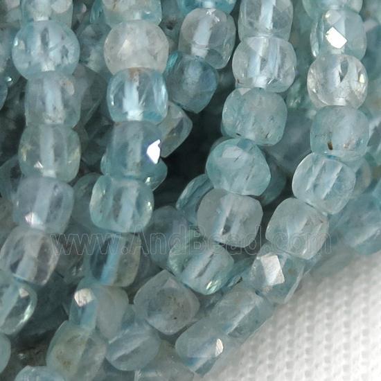 lt.blue Apatite Beads, faceted cube