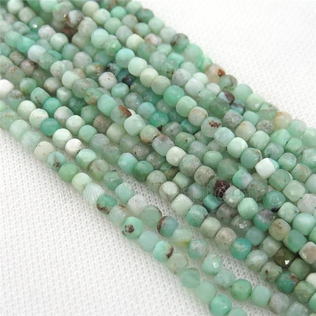 green Australian Chrysoprase Beads, faceted cube