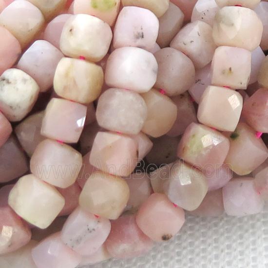 pink Opal Beads, faceted cube