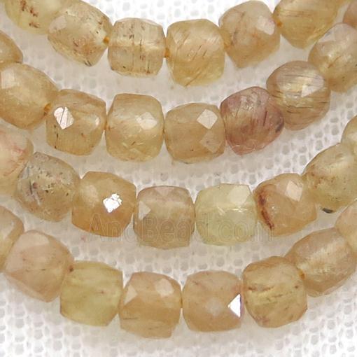 yellow Apatite Beads, faceted cube