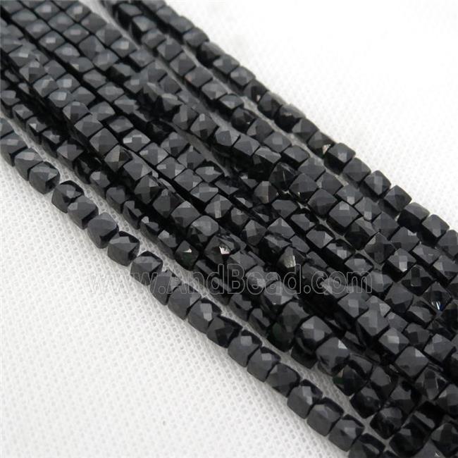 black Tourmaline Beads, faceted cube