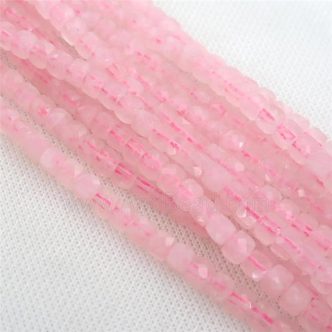 Rose Quartz Beads, pink, faceted cube