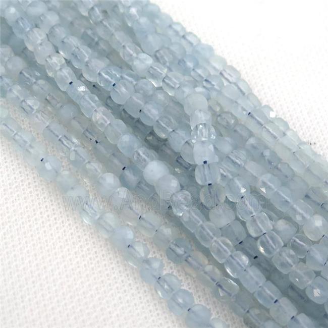 blue Aquamarine Beads, faceted cube