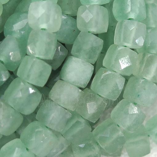 green Aventurine Beads, faceted cube