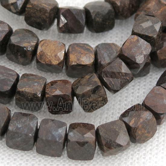 Bronzite Beads, faceted cube
