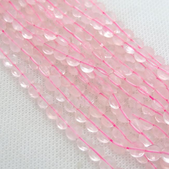 Rose Quartz Beads, faceted coin