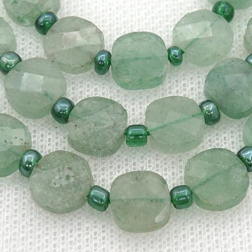 green Strawberry Quartz Beads, faceted square