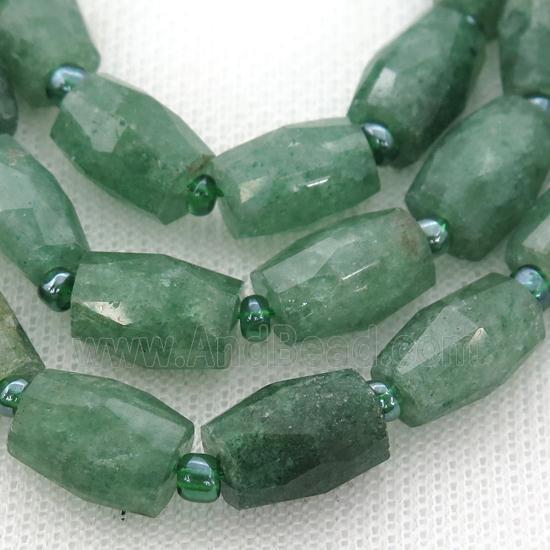 green Strawberry Quartz Beads, faceted barrel