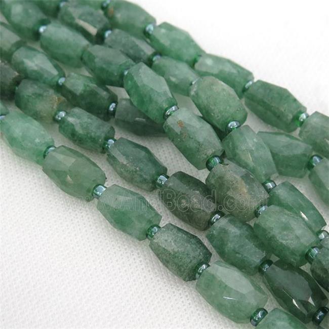 green Strawberry Quartz Beads, faceted barrel