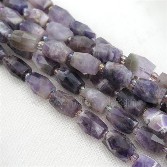 dogtooth Amethyst Beads, faceted barrel
