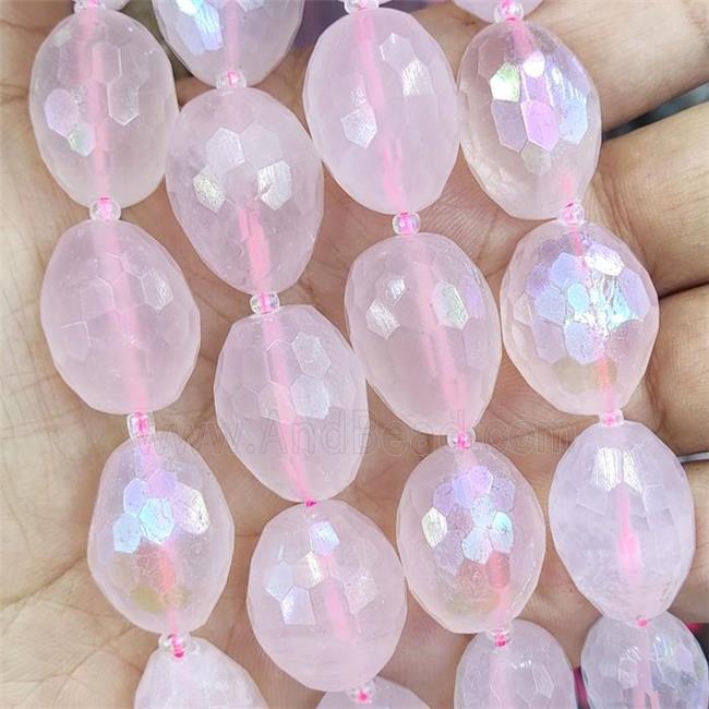 Rose Quartz Beads, faceted barrel, electroplated