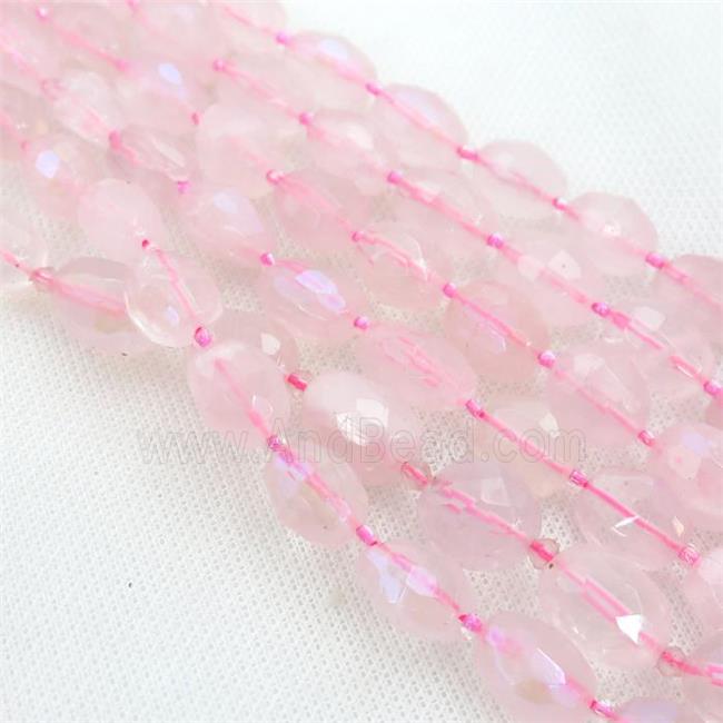 Rose Quartz Beads, faceted barrel, electroplated