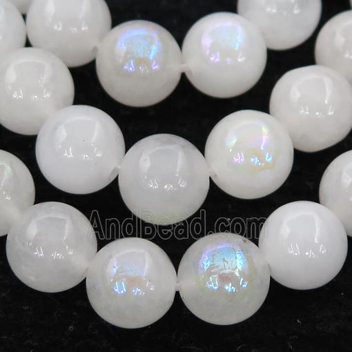 white MoonStone Beads, round, electroplated
