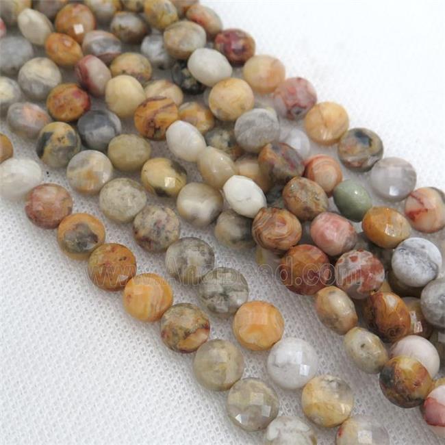 yellow Crazy Agate Beads, faceted circle