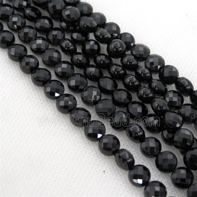 black Onyx Agate Beads, faceted coin