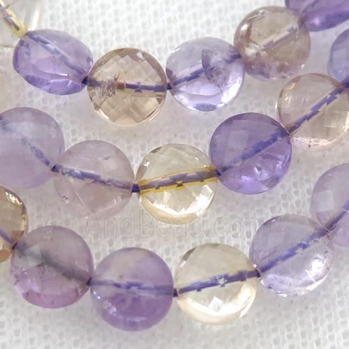 Ametrine Beads, faceted coin