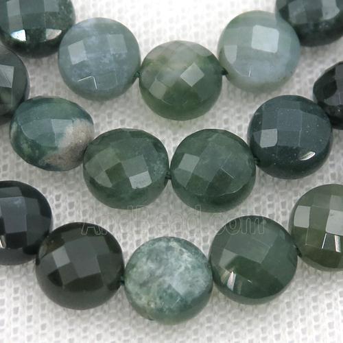 green Moss Agate Beads, faceted coin