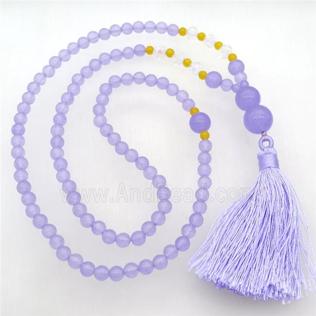 lavender Malaysia Jade Necklaces with tassel