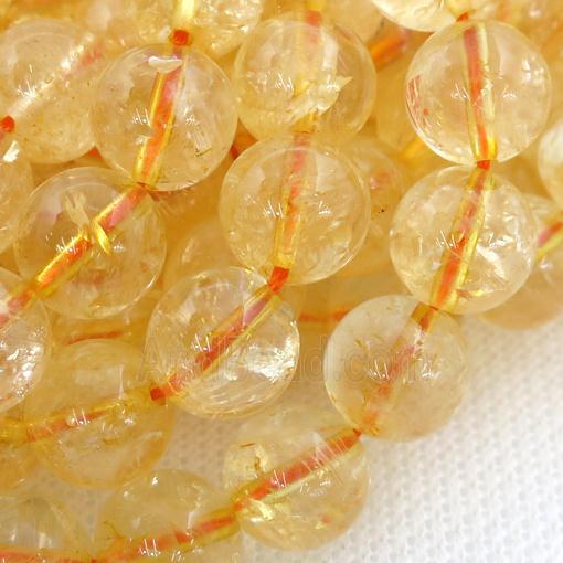 round Citrine Beads, yellow treated