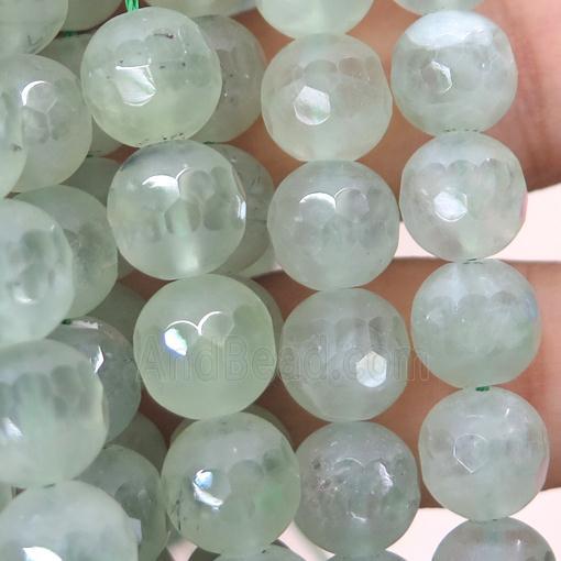 faceted round green prehnite beads, matte