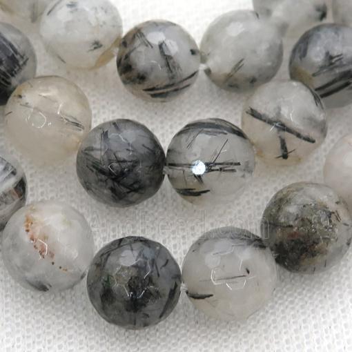 black Rutilated Quartz Beads, faceted round
