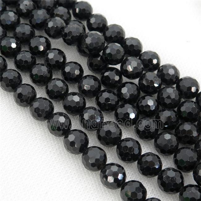 black Tourmaline Beads, faceted round