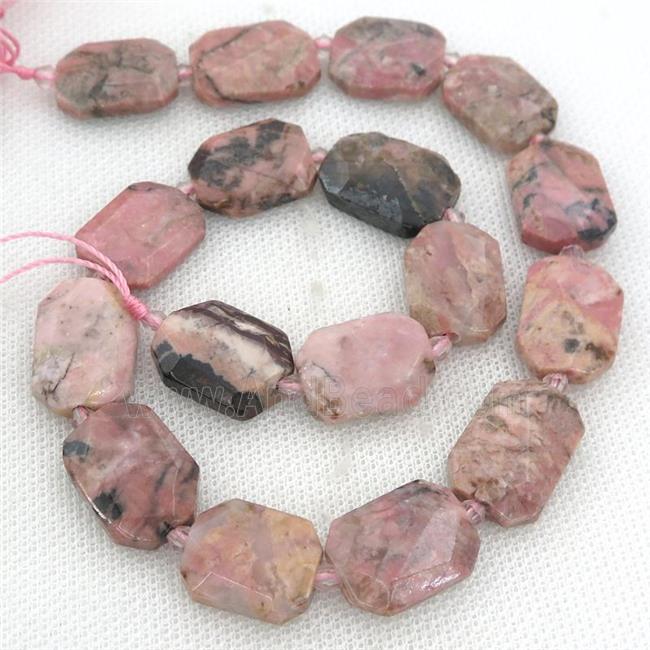 pink Rhodonite Beads, faceted rectangle