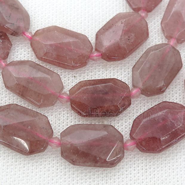 pink Strawberry Quartz Beads, faceted rectangle