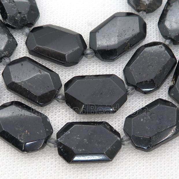 black Tourmaline Beads, faceted rectangle