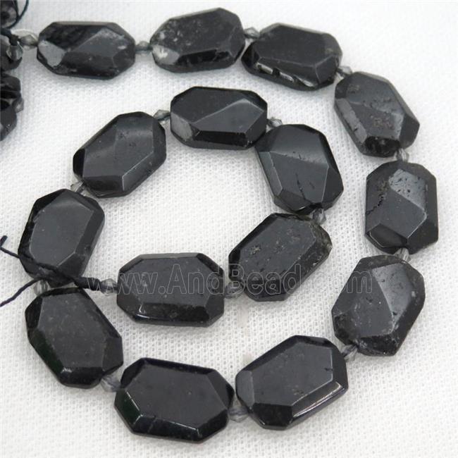 black Tourmaline Beads, faceted rectangle