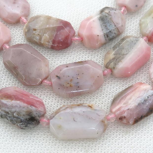 pink Opal Beads, faceted rectangle