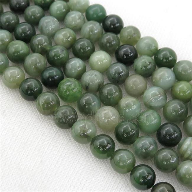 Green Chinese Nephrite Jade Beads Smooth Round