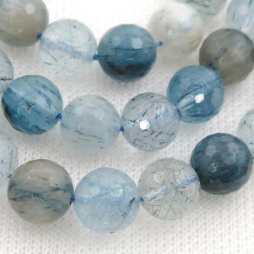 blue Rutilated Quartz Beads, faceted round