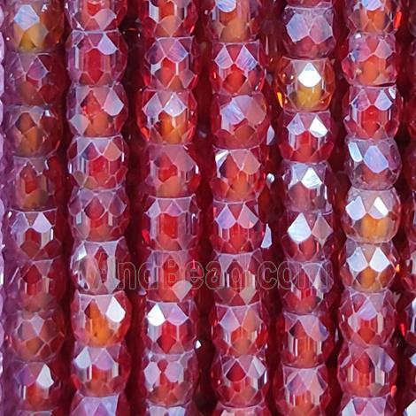 red Cubic Zircon Beads, faceted rondelle