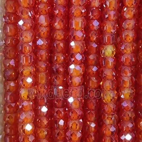 red Cubic Zircon Beads, faceted rondelle