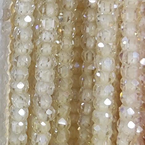 beige Cubic Zircon Beads, faceted rondelle