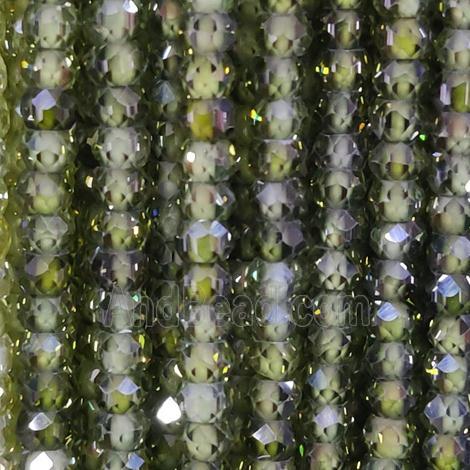 green Cubic Zircon Beads, faceted rondelle