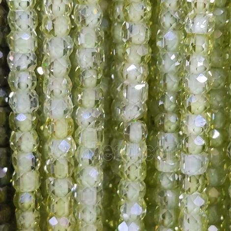 lt.green Cubic Zircon Beads, faceted rondelle