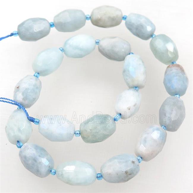blue Aquamarine beads, faceted rice, AB-color electroplated