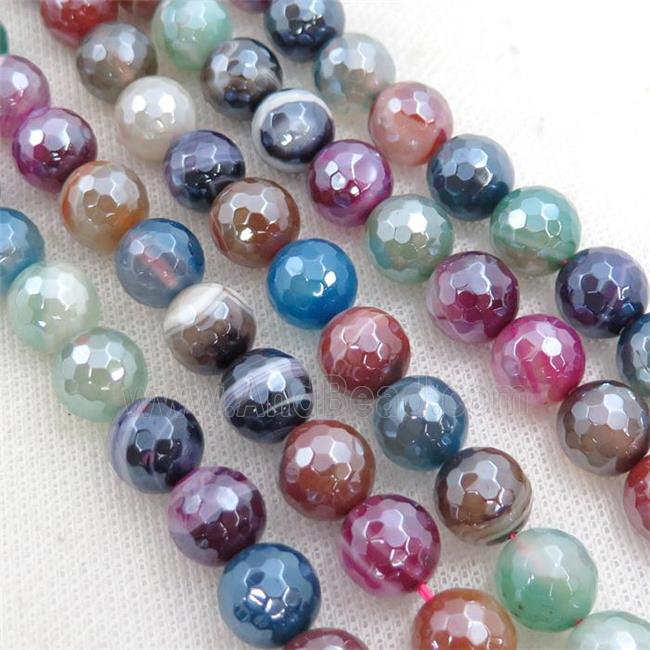 mix color striped Agate beads, faceted round, light electroplated