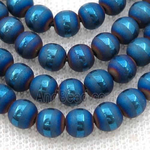 round Hematite Beads with line, matte, blue electroplated