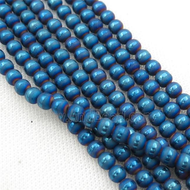 round Hematite Beads with line, matte, blue electroplated