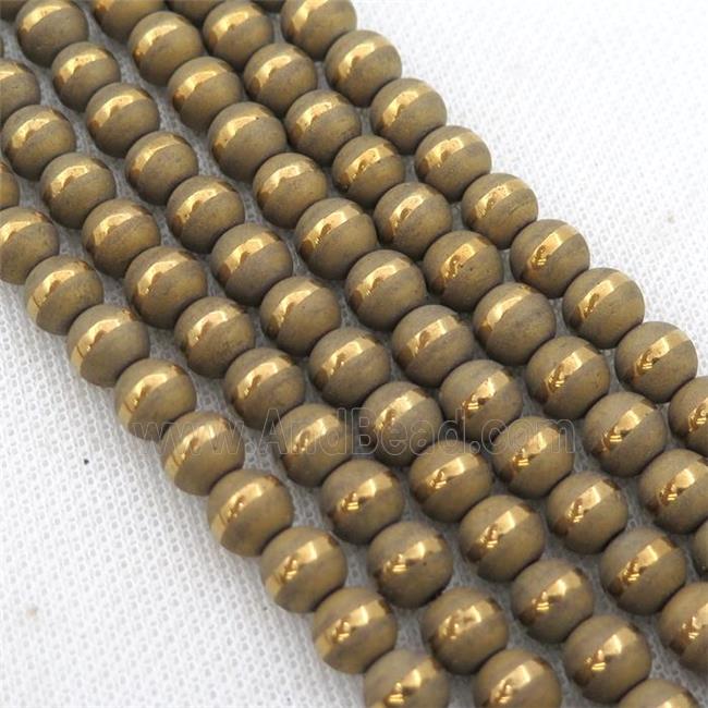 round Hematite Beads with line, matte, gold electroplated