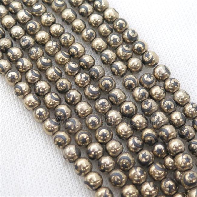 round gold Hematite Beads with moonstar