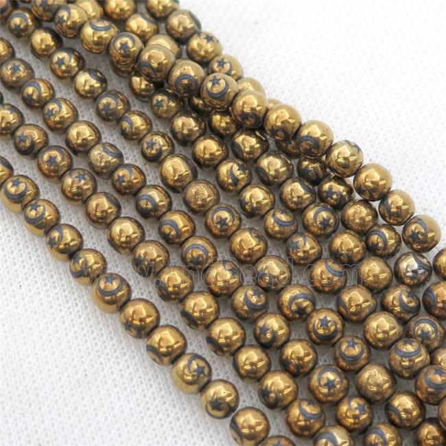 round gold Hematite Beads with moonstar