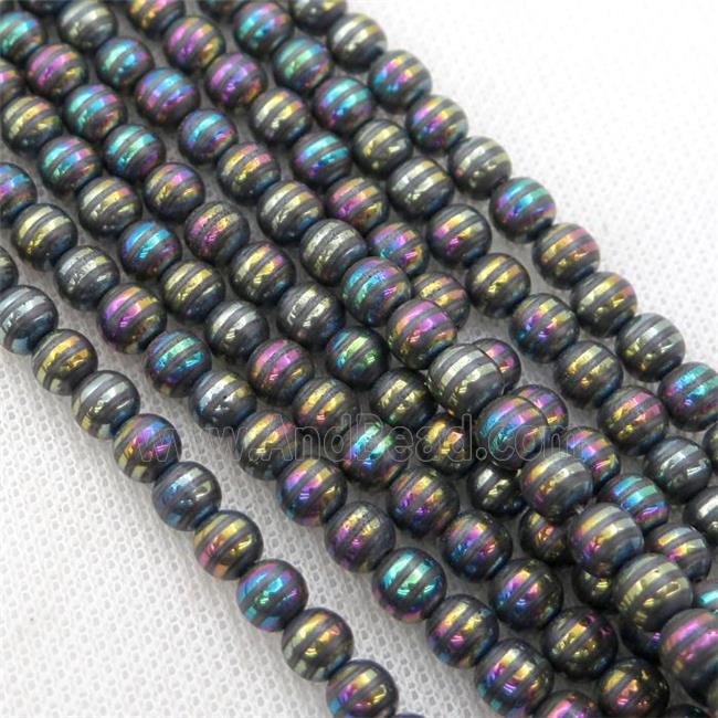 Round Hematite Beads with rainbow line