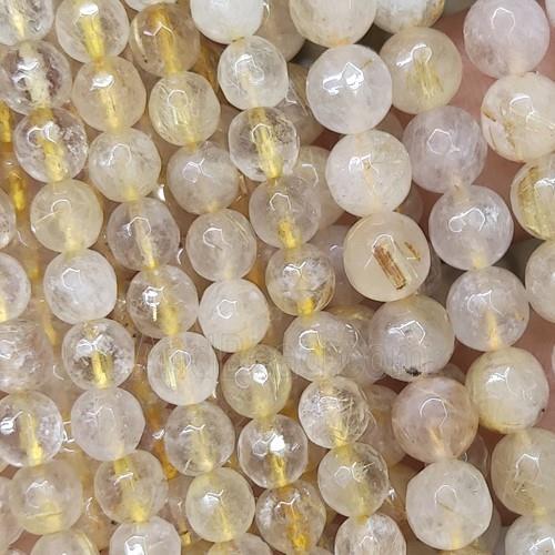 Gold Rutilated Quartz Beads, faceted round, B-grade