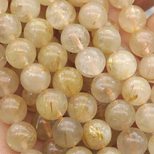 round Gold Rutilated Quartz Beads, C-grade