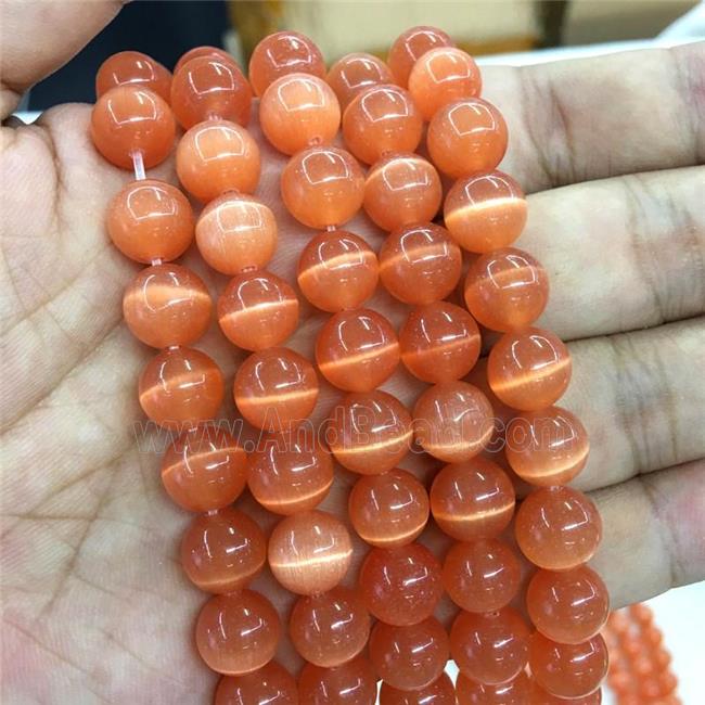 round Cats Eye Stone Beads, redorange