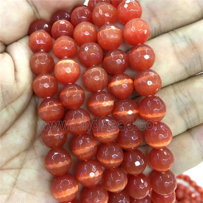 red Cat Eye Stone Beads, faceted round